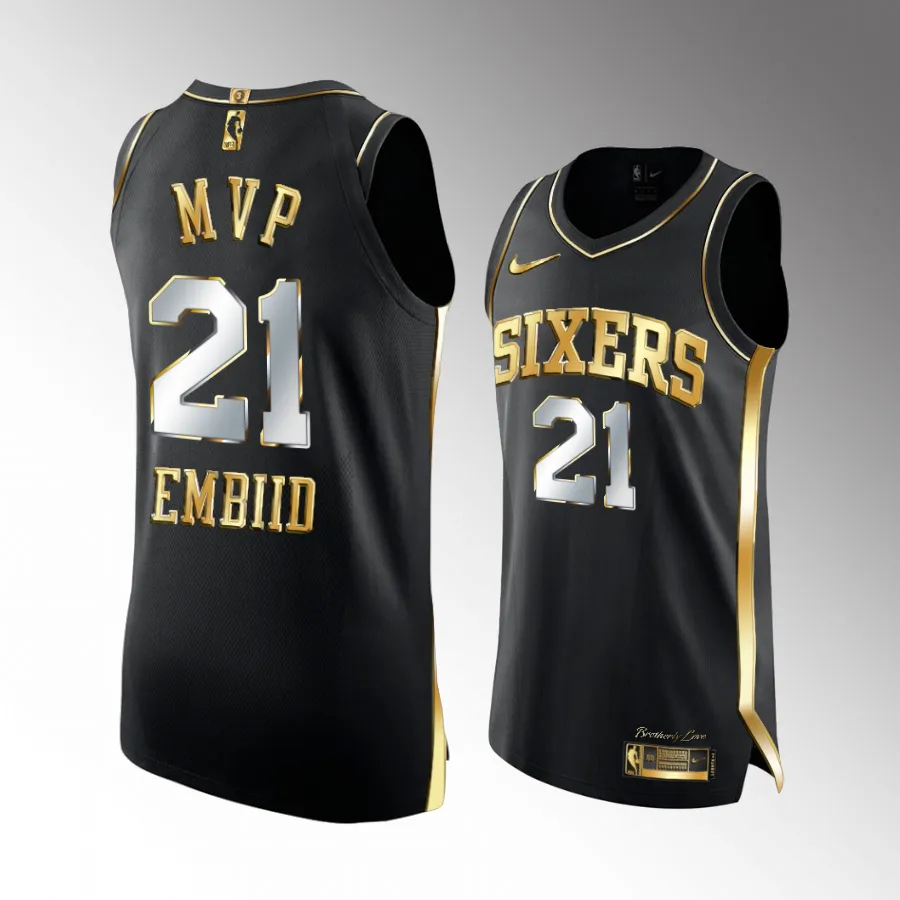 2023 NBA MVP Award Joel Embiid Philadelphia 76ers Black #21 Jersey Golden Edition