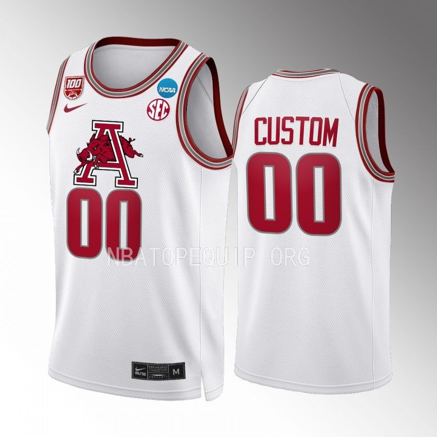2023 NCAA March Madness Custom Arkansas Razorbacks White #00 Jersey Mens