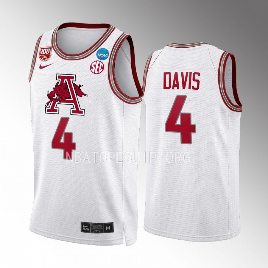 2023 NCAA March Madness Davonte Davis Arkansas Razorbacks White #4 Jersey Mens