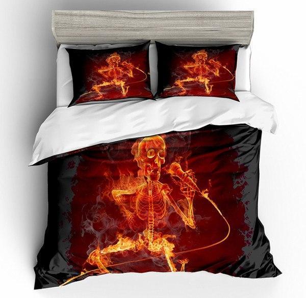 2/ 3D Fire Halloweenkull 3D Customized Duvet Cover Bedding Set