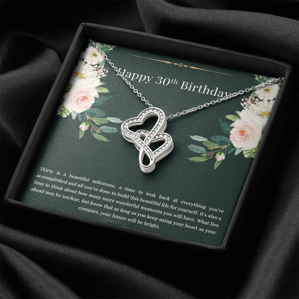 30th Birthday Gifts For Women, Thirty Is A Beautiful Milestone, Double Heart Necklace, Happy Birthday Message Card Jewelry For Daughter