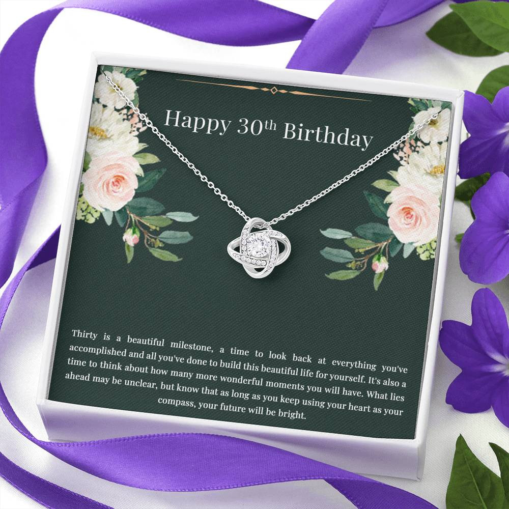30th Birthday Gifts For Women, Thirty Is A Beautiful Milestone, Love Knot Necklace, Happy Birthday Message Card Jewelry For Daughter