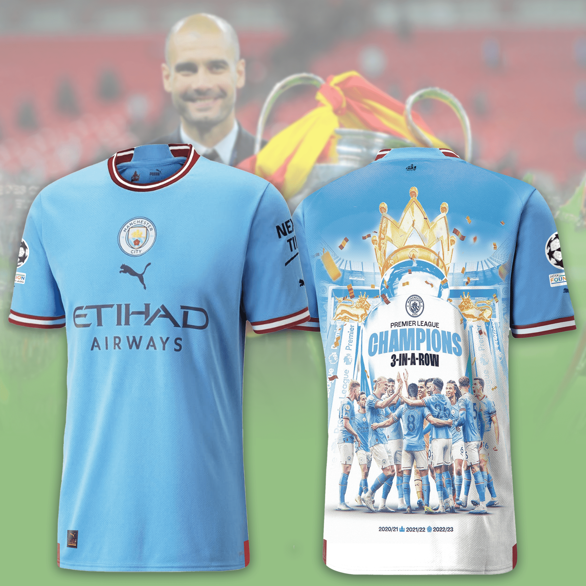 3 In A Row Manchester City Champions League 2022/23 Home Printing Soccer Jersey