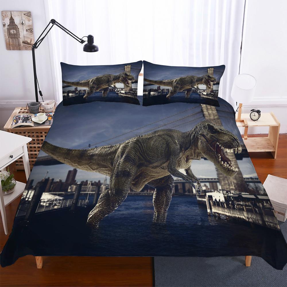 3 Piece 3D Digital Print Lost World Jurassic Park Big Dinosaur Patterns 3D Customized Duvet Cover Bedding Set