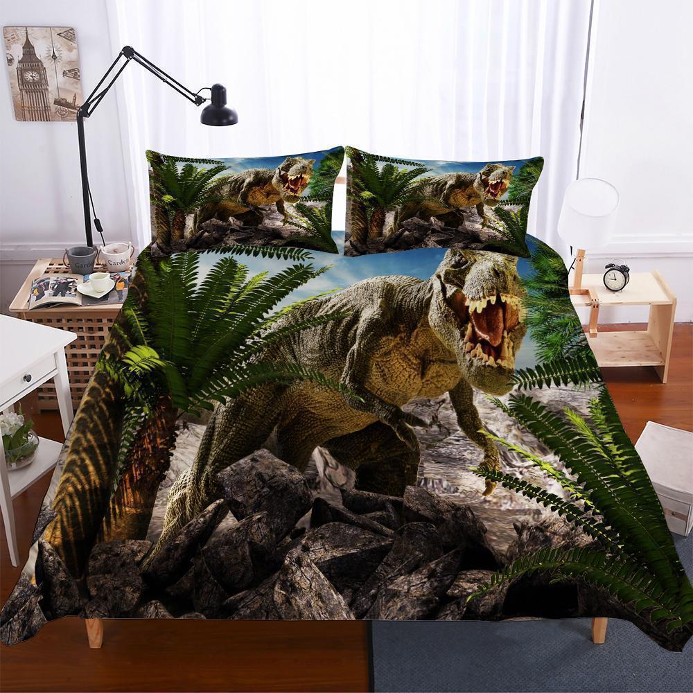 3 Pieceet 3D Digital Print Lost World Jurassic Park Big Dinosaurs 3D Customized Duvet Cover Bedding Set