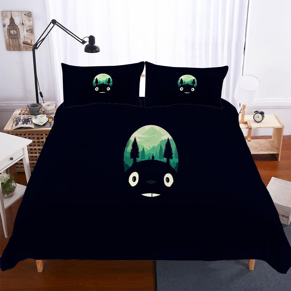3 Pieceet Totoro Pattern Theme Digital Printing Blacks 3D Customized Duvet Cover Bedding Set