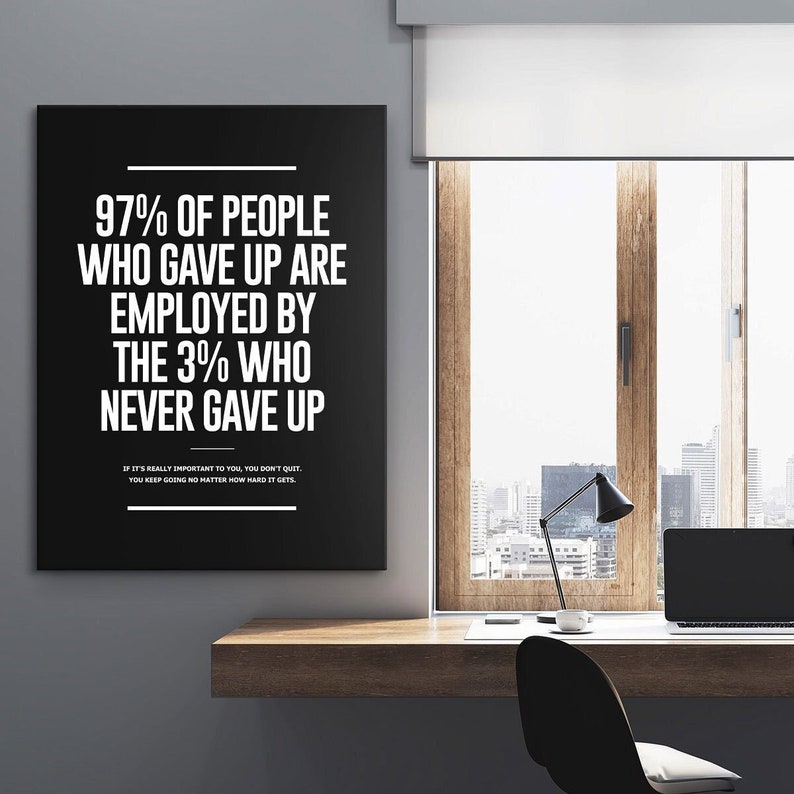 3% Who Never Gave Up Entrepreneur Quote Motivational Wall Art Office Decor Canvas Print Definition, Hustle Canvas, Grind Inspiration Sign