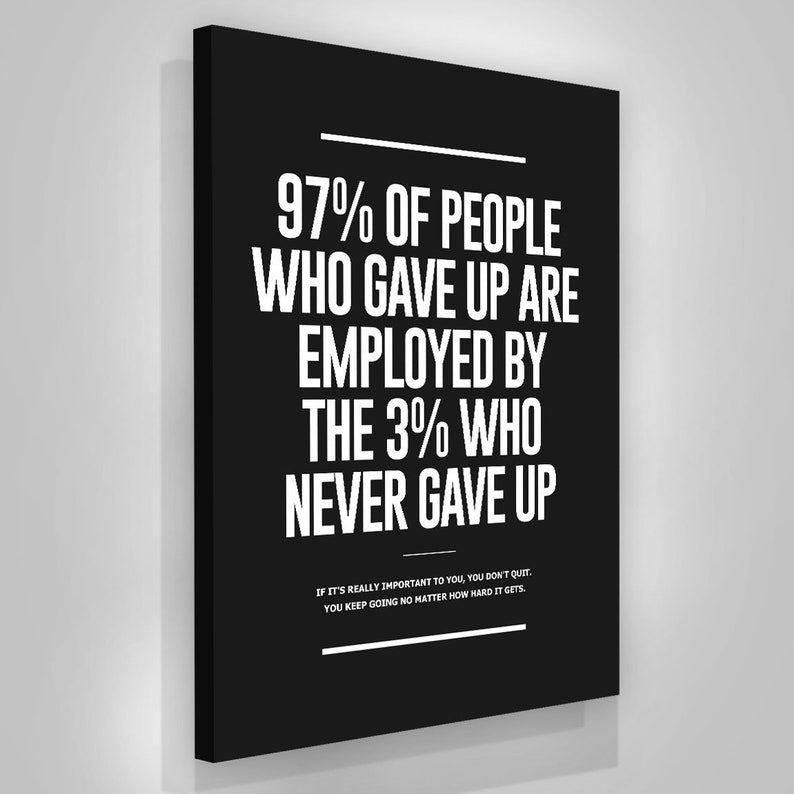 3% Who Never Gave Up Entrepreneur Quote Motivational Wall Art Office Decor Canvas Print Definition, Hustle Canvas, Grind Inspiration Sign