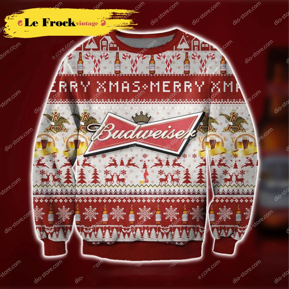 3d All Over Print Budweiser Beer Crown Royal Ugly Christmas Sweater