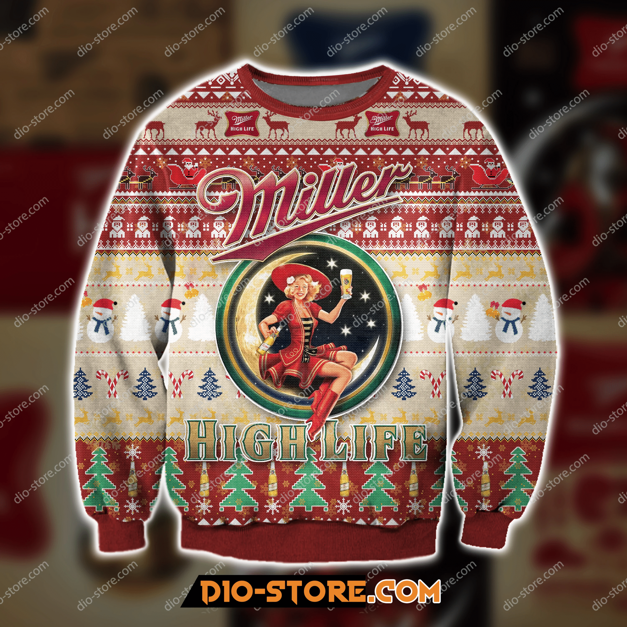 3D All Over Print Miller High Life Beer Ugly Christmas Sweater