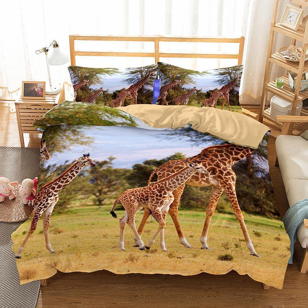 3D Animal Giraffe Printed Blanket Pink Bules 3D Customized Duvet Cover Bedding Set