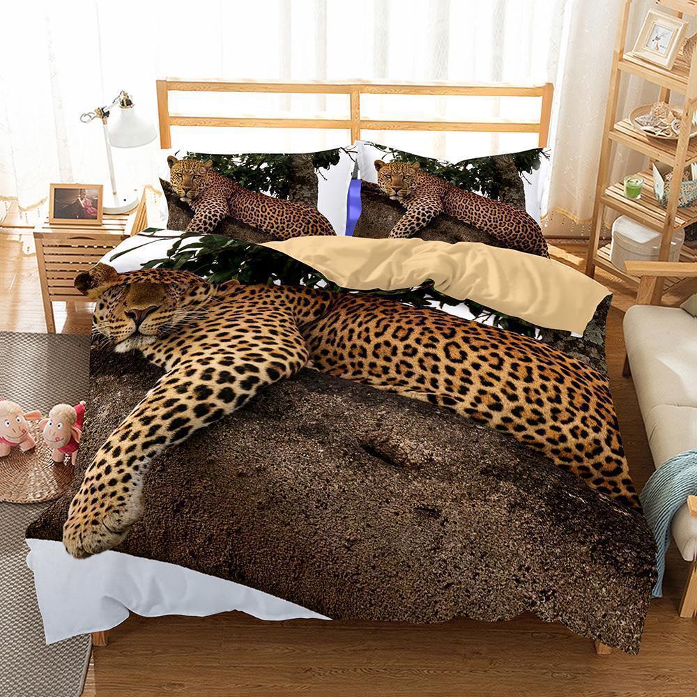 3D Animal Snow Leopard Blanket Pink Duvet Cover Bedding Set