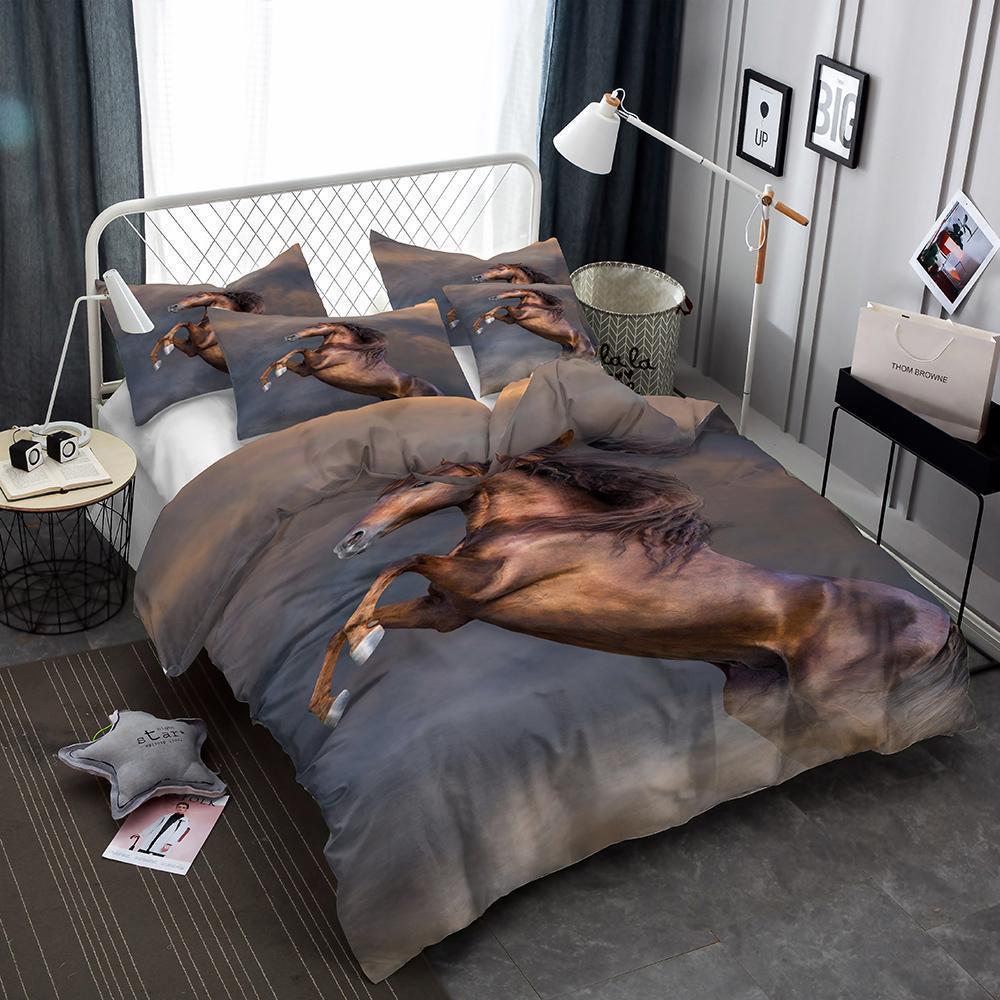 3D Art Horses Bed Horse Theme Luxury King 3D Customized Duvet Cover Bedding Set