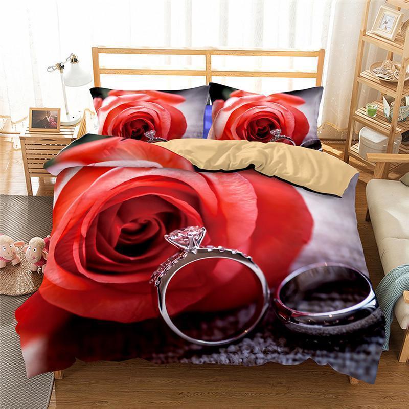 3D Art Pattern Valentine’S Day Rose Printed 6S 3D Customized Duvet Cover Bedding Set