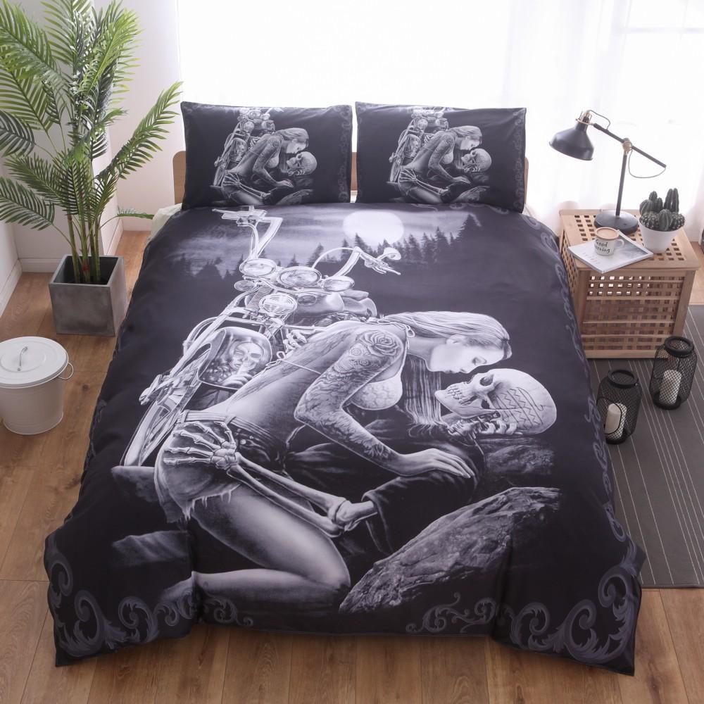 3D Black Motorcyclekull Printed 2/Ingle Queen King3D Customized Duvet Cover Bedding Set