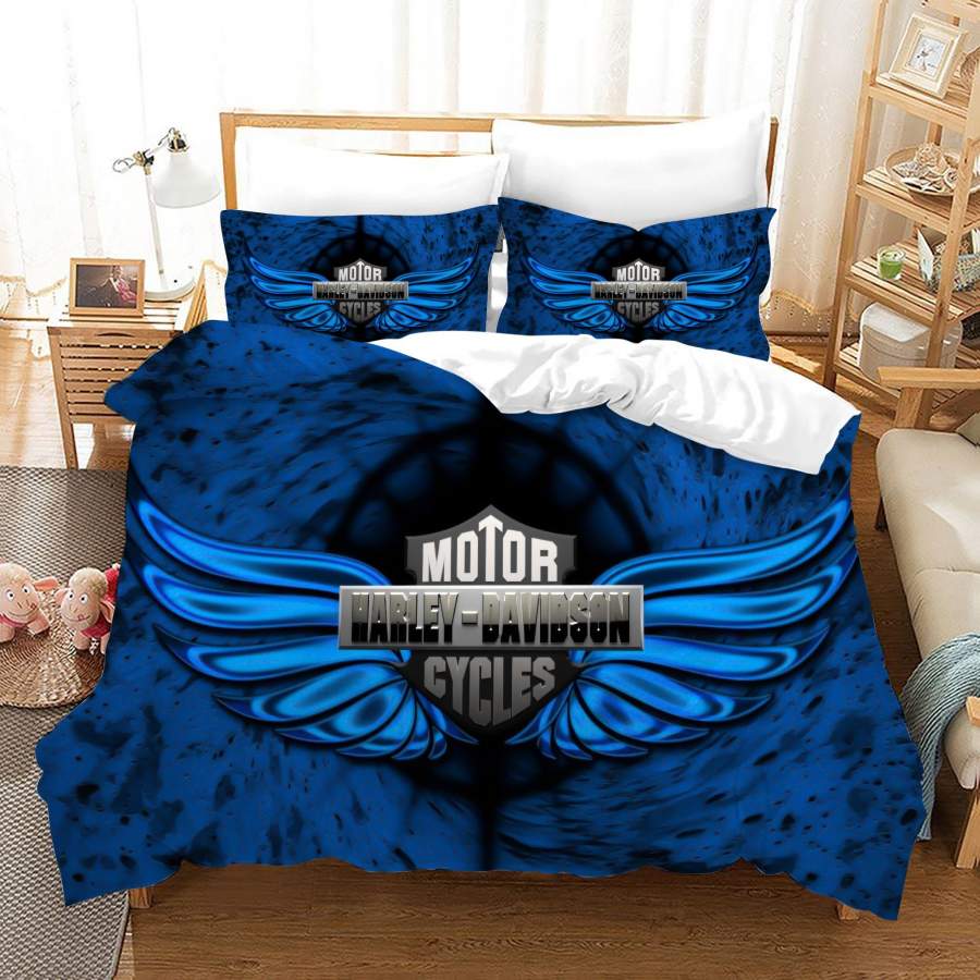 3D Blue Harley Davidson Motorcycle Quilt Cover Set Bedding Set Duvet Cover Pillowcases