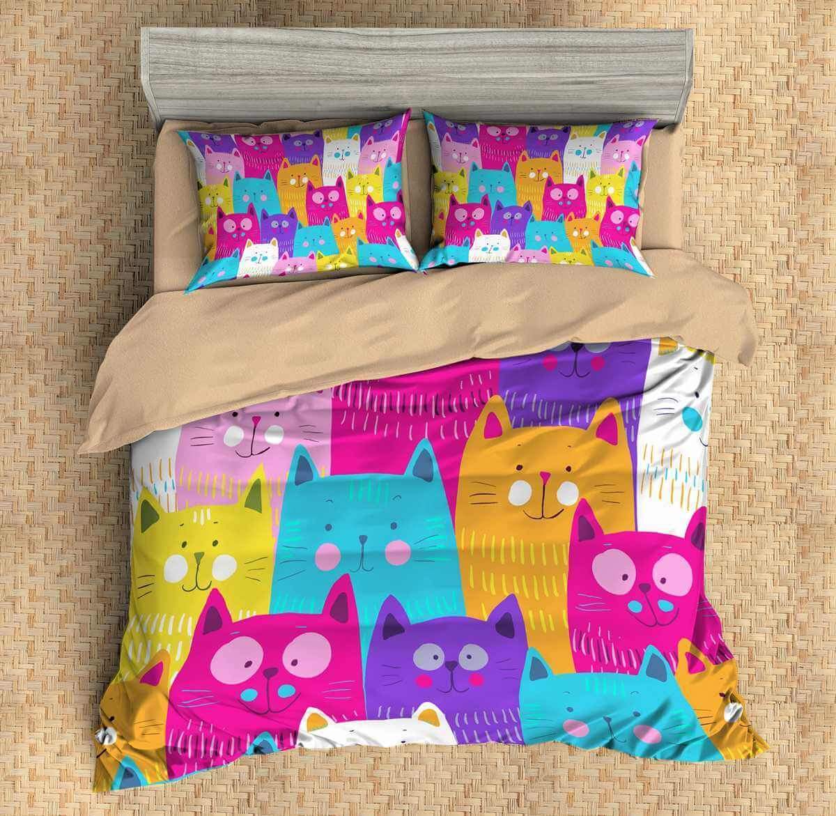 3D Customize Cartoon Cats Customized Duvet Cover Bedding Set