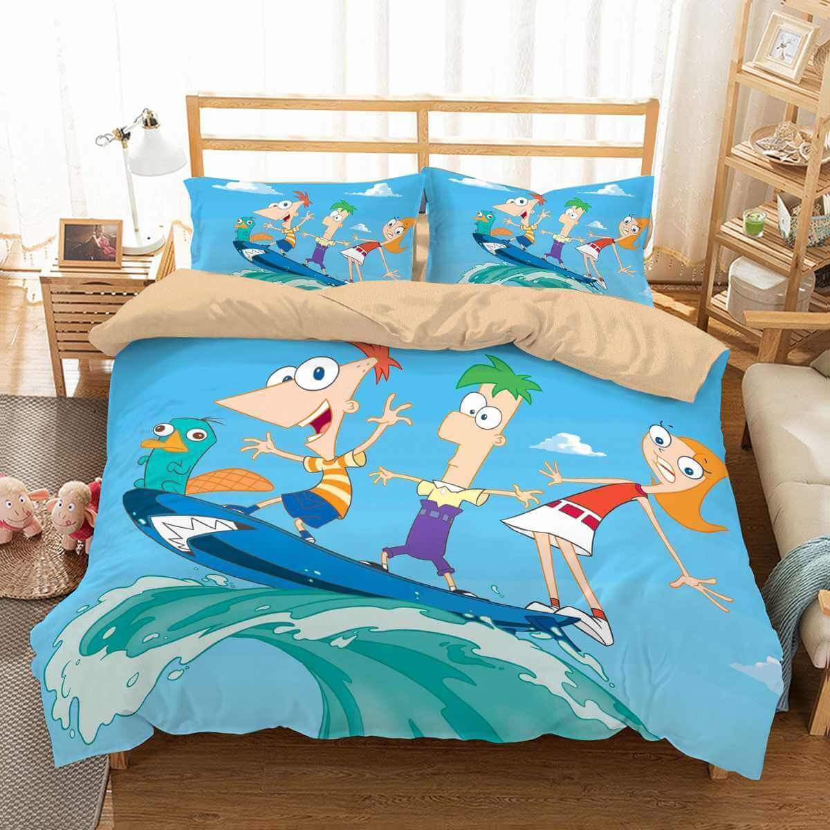 3D Customize Phineas And Ferb Customized Duvet Cover Bedding Set