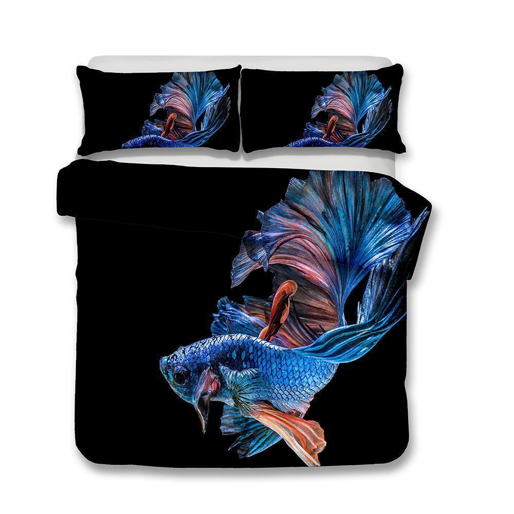 3D Design Fish Pattern Queen Kingize Coverl Underwater World Blue Fish3D Customized Duvet Cover Bedding Set
