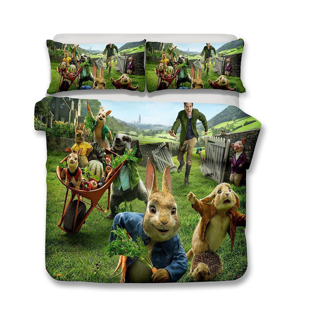 3D Design Peter Rabbit Pattern Queen Kingize Coverl Rabbit Animals 3D Customized Duvet Cover Bedding Set