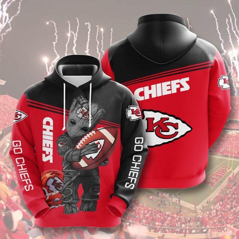 3D DIGITAL PRINT SPORTS PULLOVER HOODIES GROOT KANSAS CITY CHIEFS