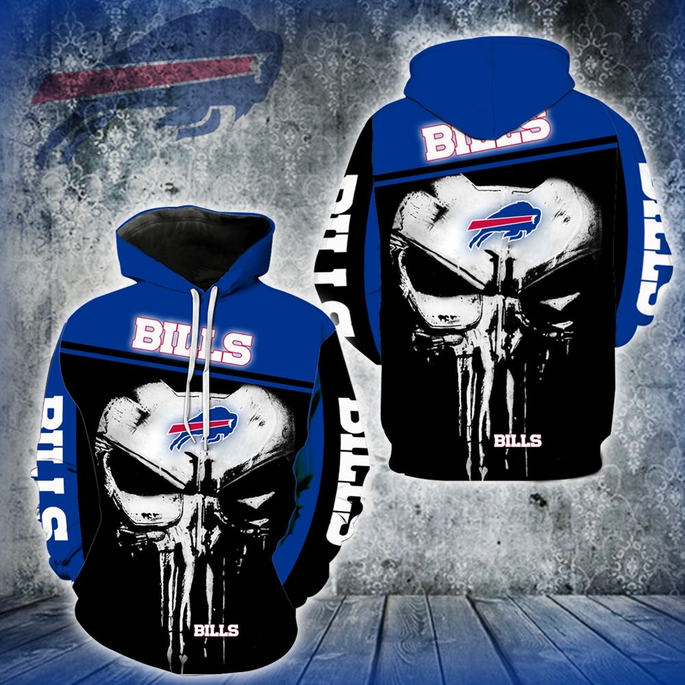 3D DIGITAL PRINT SPORTS PULLOVER HOODIES PUNISHER BUFFALO BILLS