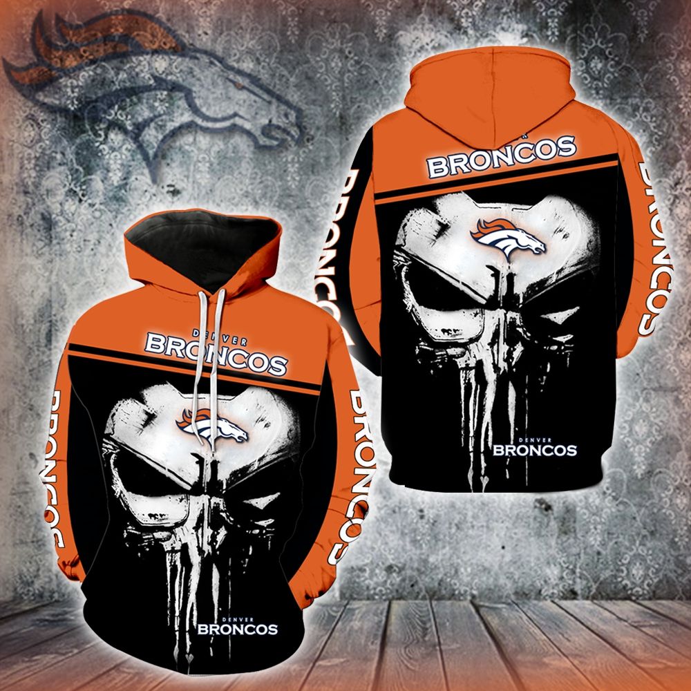 3D DIGITAL PRINT SPORTS PULLOVER HOODIES PUNISHER DENVER BRONCOS