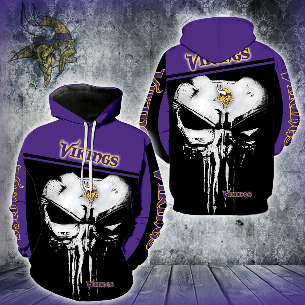 3D DIGITAL PRINT SPORTS PULLOVER HOODIES PUNISHER MINNESOTA VIKINGS