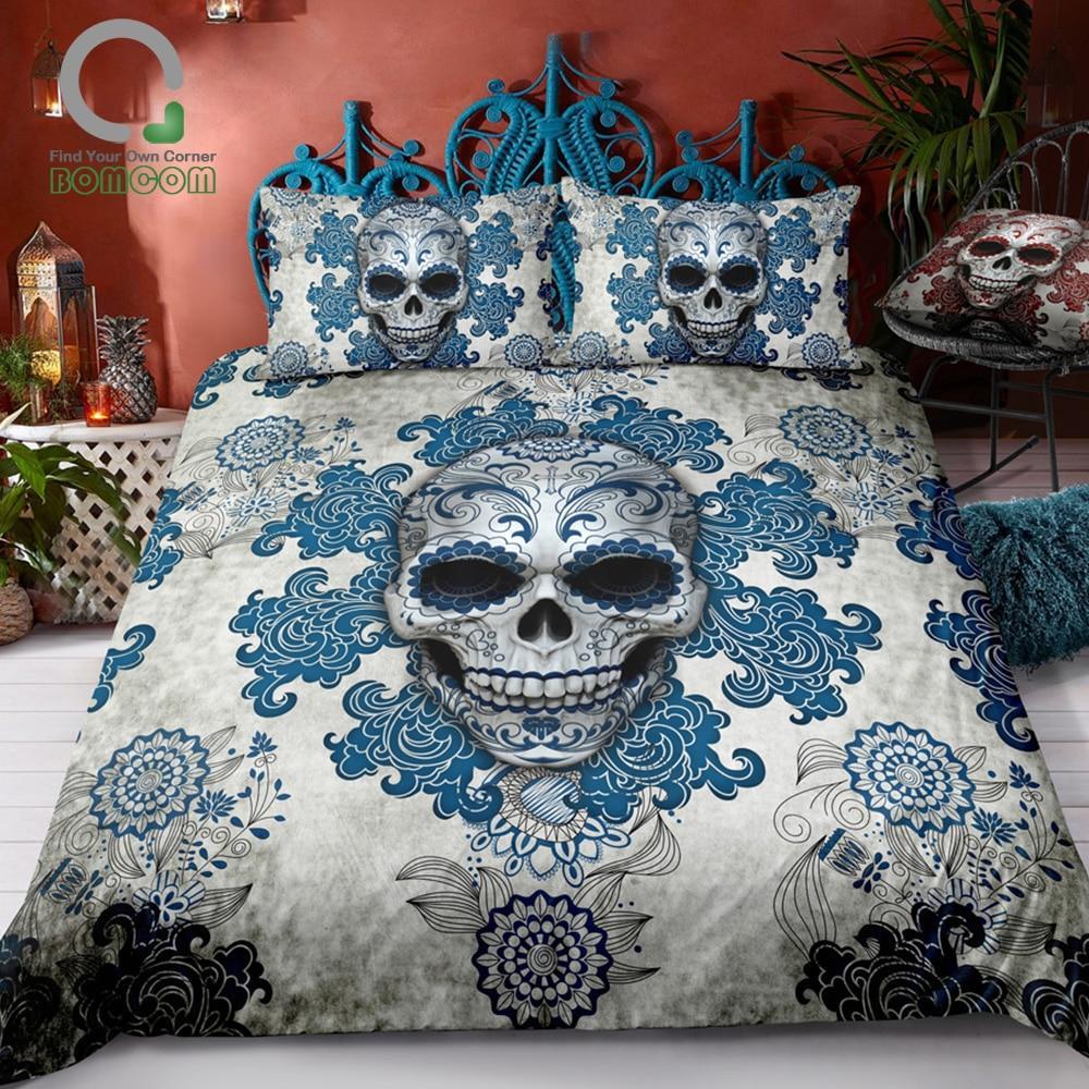 3D Digital Printing Colorfulugarkull With Floral 3D Customized Duvet Cover Bedding Set