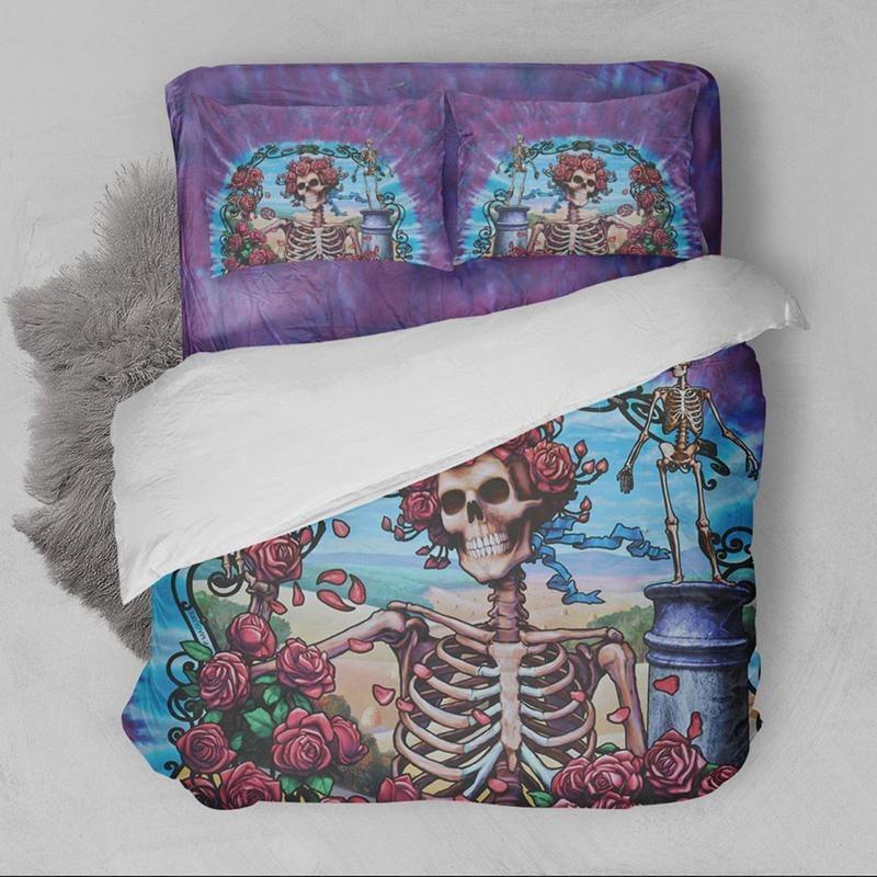 3D Flower Skull Duvet Cover Bedding Set
