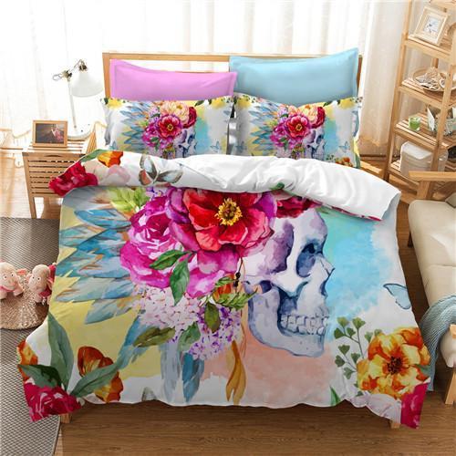 3D Flowerskull3D Customized Duvet Cover Bedding Set