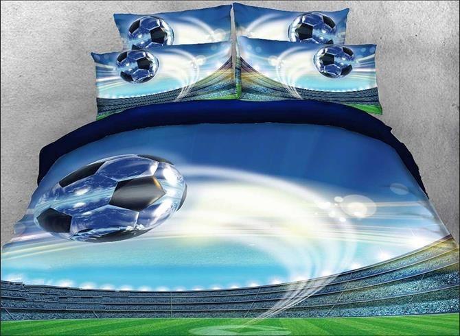3D Flying Soccer Ball Printed Cotton Luxury 4-Pieces Duvet Cover Bedding Set