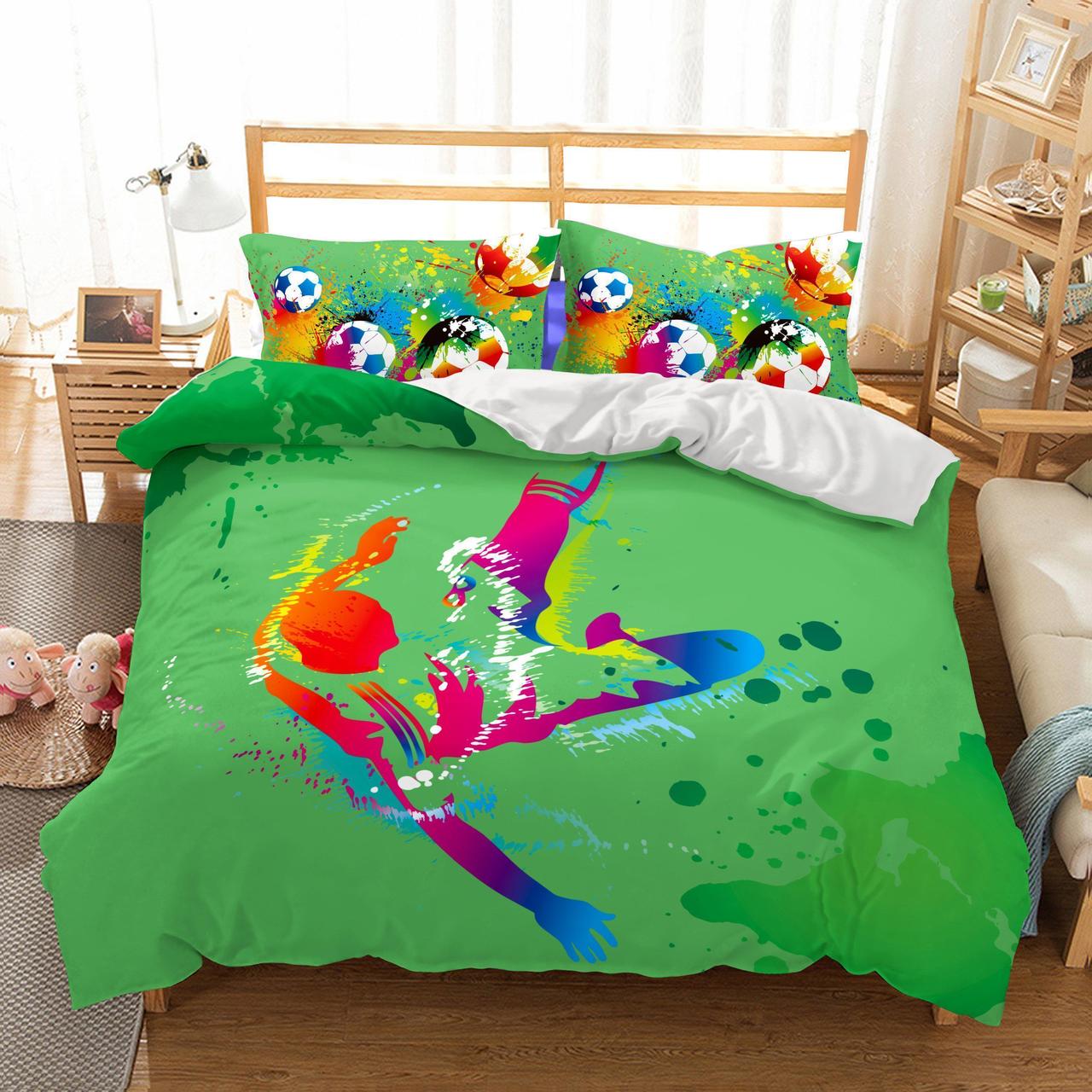 3D Foootball Green Printed Duvet Cover Bedding Set