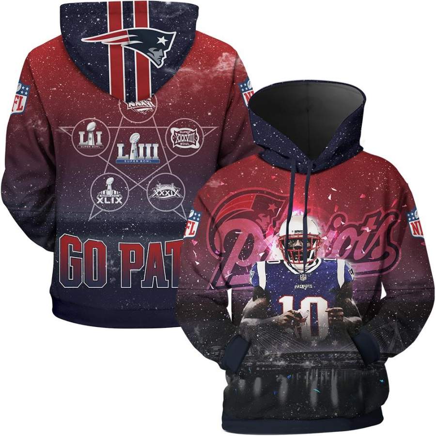 3D Hoodie Josh Gordon New England Patriots 6X Super Bowls Champions