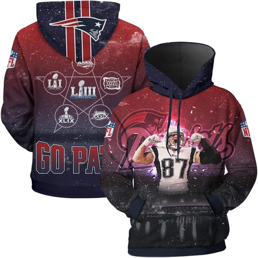 3D Hoodie Rob Gronkowski New England Patriots 6X Super Bowls Champions