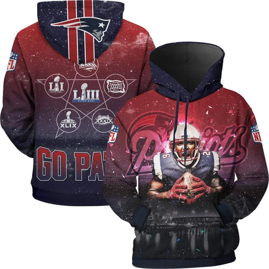 3D Hoodie Sony Michel New England Patriots 6X Super Bowls Champions
