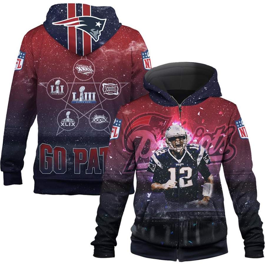 3D Hoodie Tom Brady New England Patriots 5X Super Bowls Champions