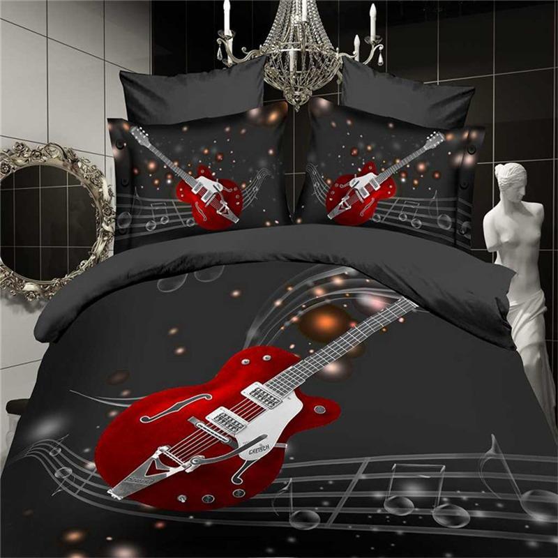 3D Music Notes Black Red Guitar Quilt 3D Customized Duvet Cover Bedding Set