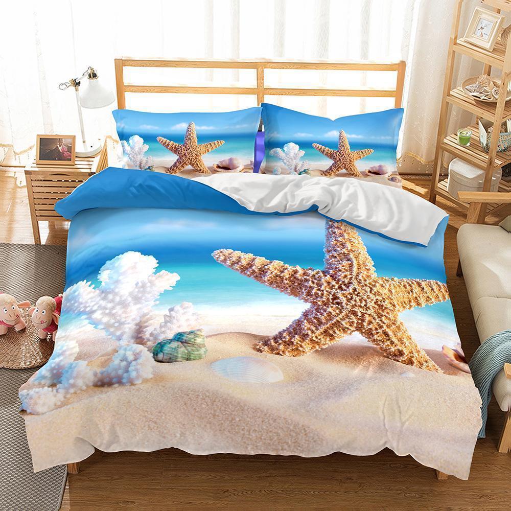3D Natural Scenery Starfish Printed Duvet Cover Bedding Set