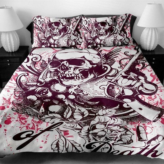 3D Plum Death Skull Duvet Cover Bedding Set