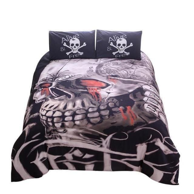 3D Printed Skull Black Rose Red Duvet Cover Bedding Set