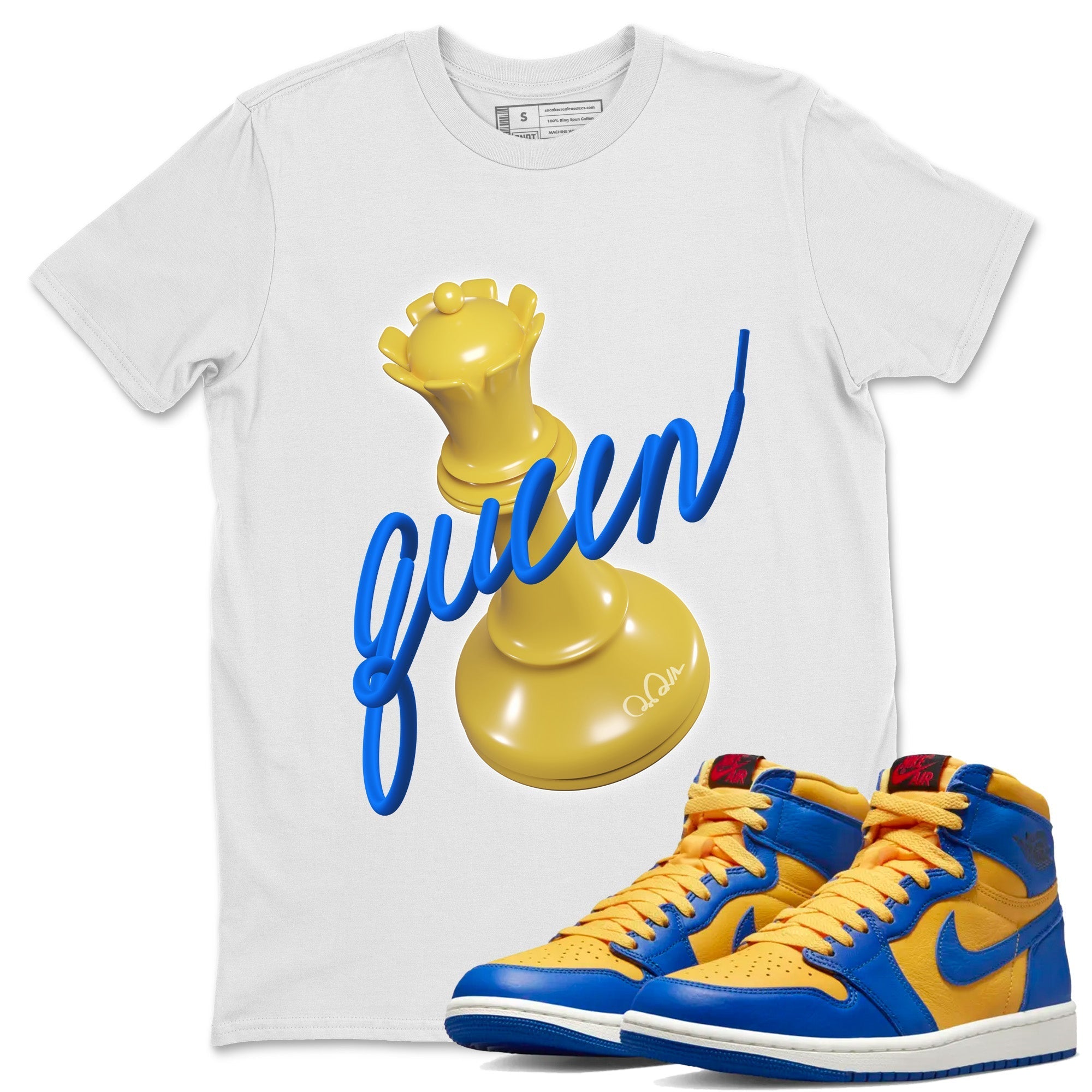 3D Queen Unisex Tshirt – Air Jordan 1 Game Royal Varsity Maize