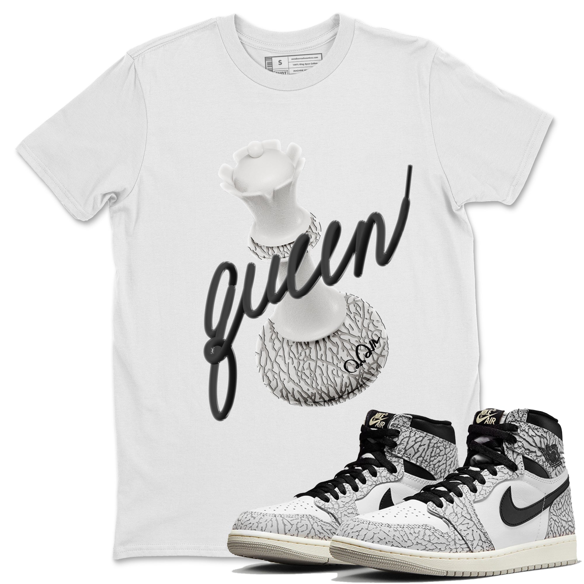 3D Queen Unisex Tshirt – Air Jordan 1 White Cement