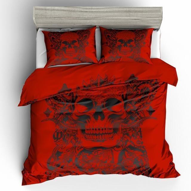 3D Red Black Sugar Skull Duvet Cover Bedding Set