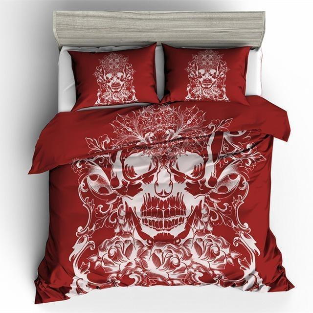 3D Red Sugar Skull Duvet Cover Bedding Set
