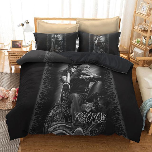 3D Ride & Die , Beauty Halley Motorcycle 3D Customized Duvet Cover Bedding Set