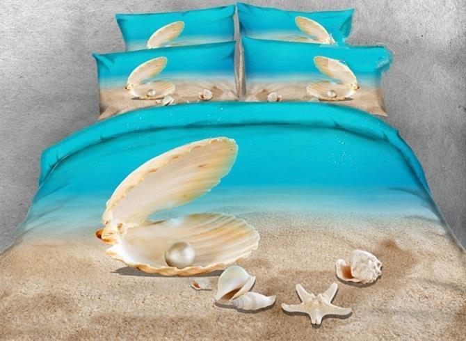 3D Shell And Starfish Printed Luxury 4-Pieces Duvet Cover Bedding Set