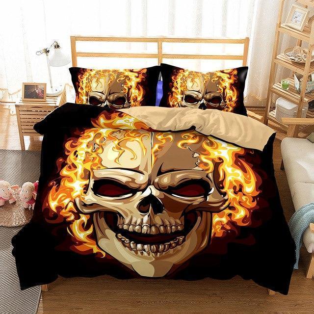3D Skull Flame Duvet Cover Bedding Set