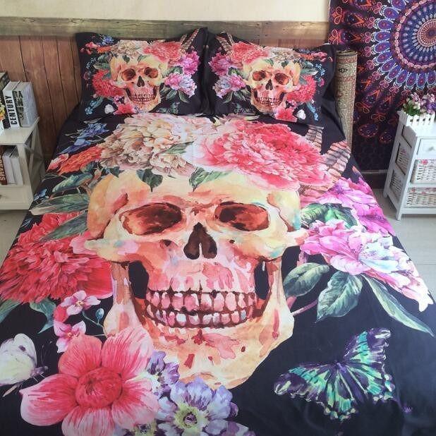 3D Sugar Flower Skull Duvet Cover Bedding Set