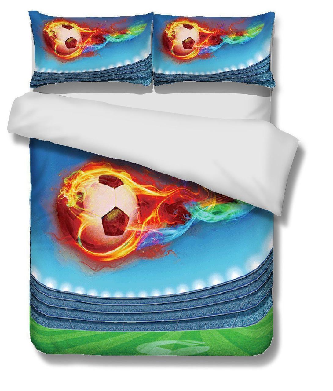 3D Wholesale Football Fire Blue Printed Duvet Cover Bedding Set